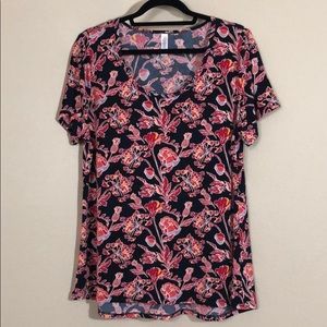 Navy&Blk w/ red floral print L Lularoe Classic Tee